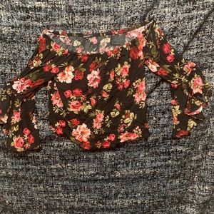 BLACK RED PINK FLORAL TOP